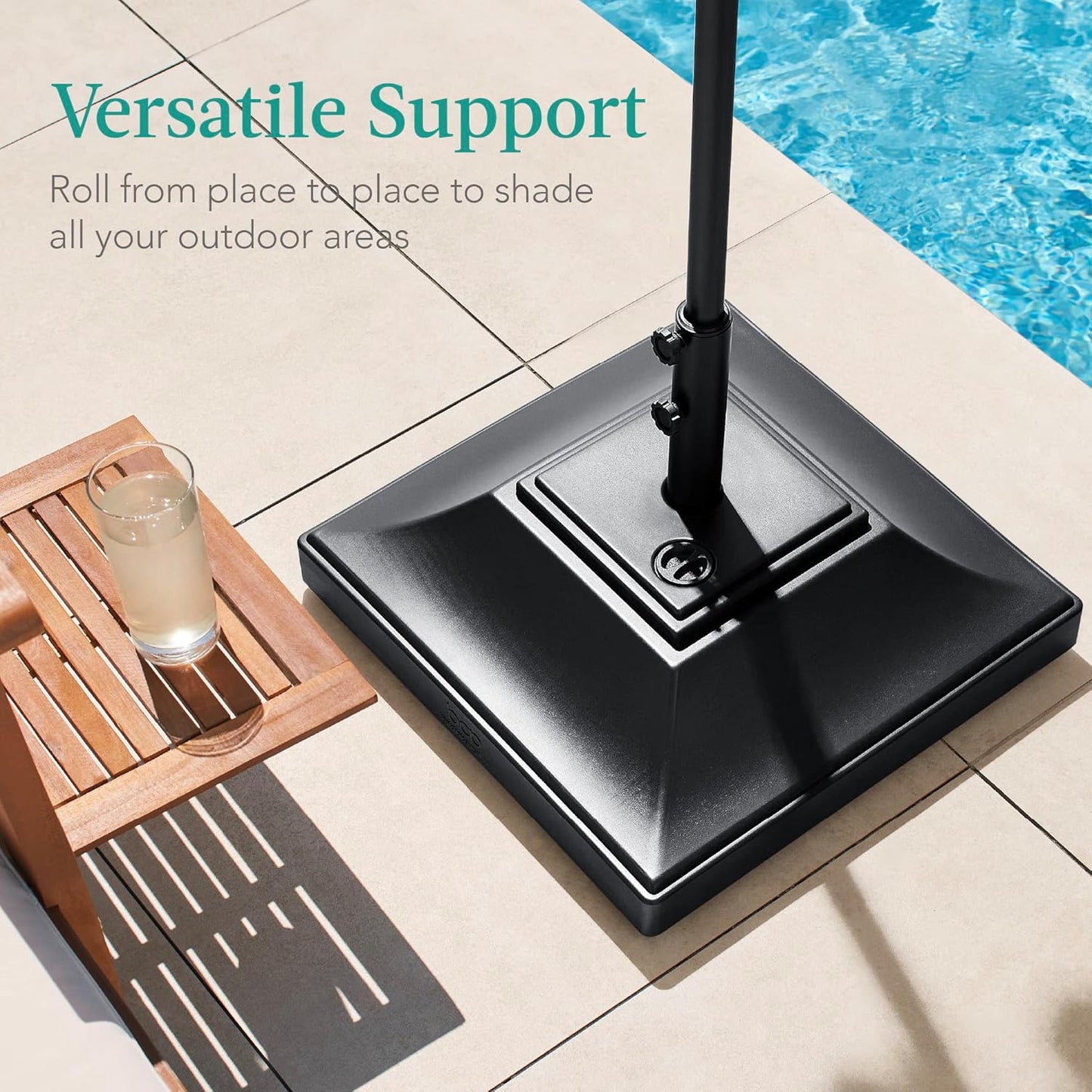 Best Choice Products Fillable Mobile Umbrella Base, Heavy Duty Base, Square Tiered Market Stand for Patio, Deck, Outdoor w/ 4 Wheels, 2 Locks, 2 Knobs, 120lb Capacity - Black