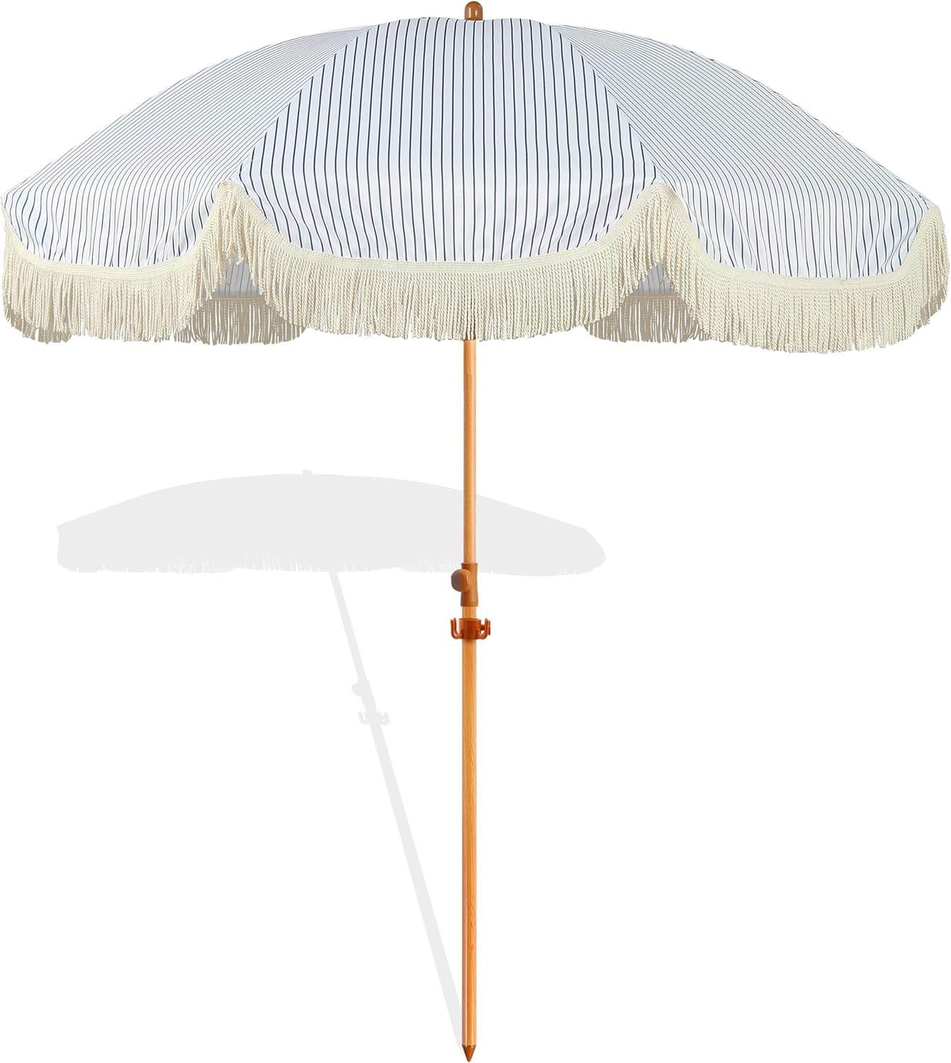 6.5ft Patio Umbrella with Fringe, Beach Umbrella, Fringe Umbrella Outdoor Patio with Hanging Hook, Tilting Aluminum Pole, UV 50+, Fiberglass Ribs, Elegant Cream