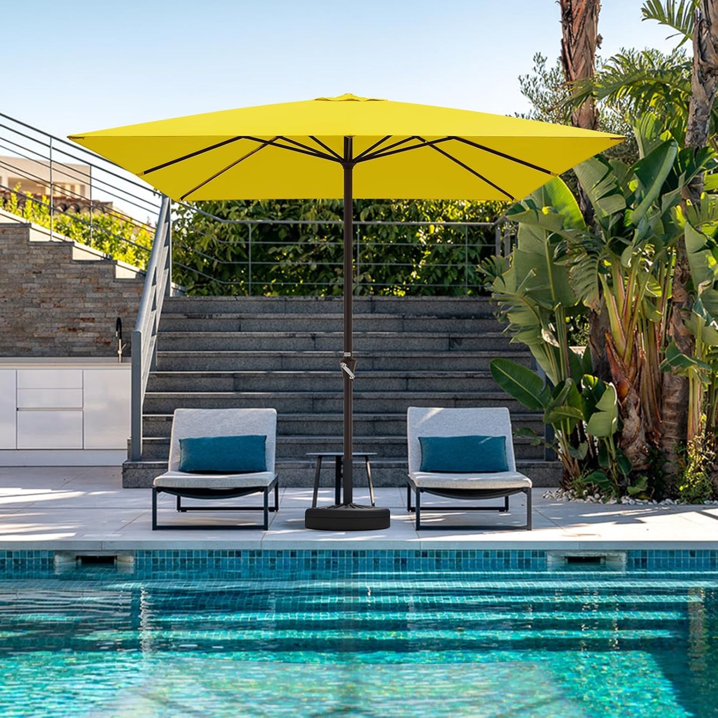 JEAREY 10x10 ft Square Patio Umbrellas Outdoor Table Market Umbrella w/Crank, 8 Sturdy Ribs, UV Protection Waterproof Sunproof(Teal Blue)
