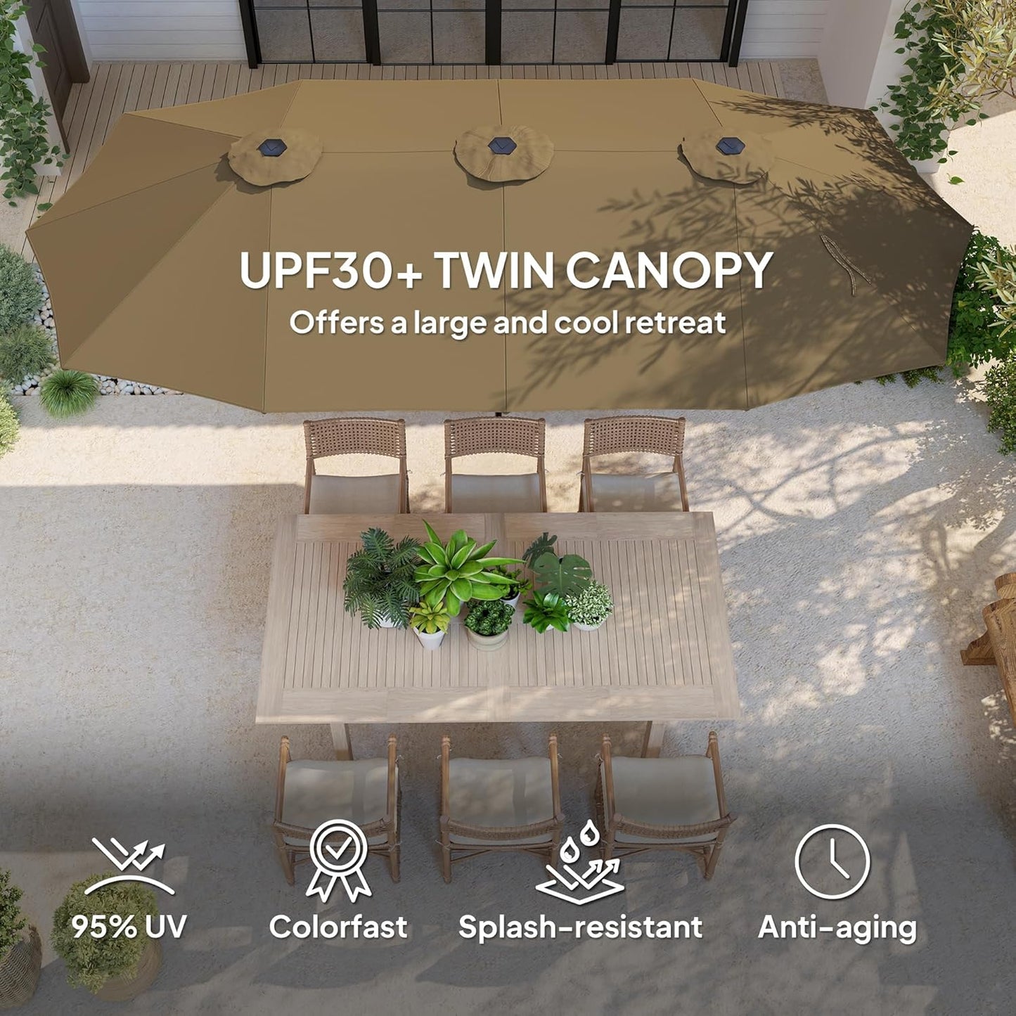 Outsunny 13 ft. Extra Large Patio Umbrella, UPF30+ Double Umbrella Outdoor Patio with Easy Crank Handle, Vents for Garden, Pool, Lawn