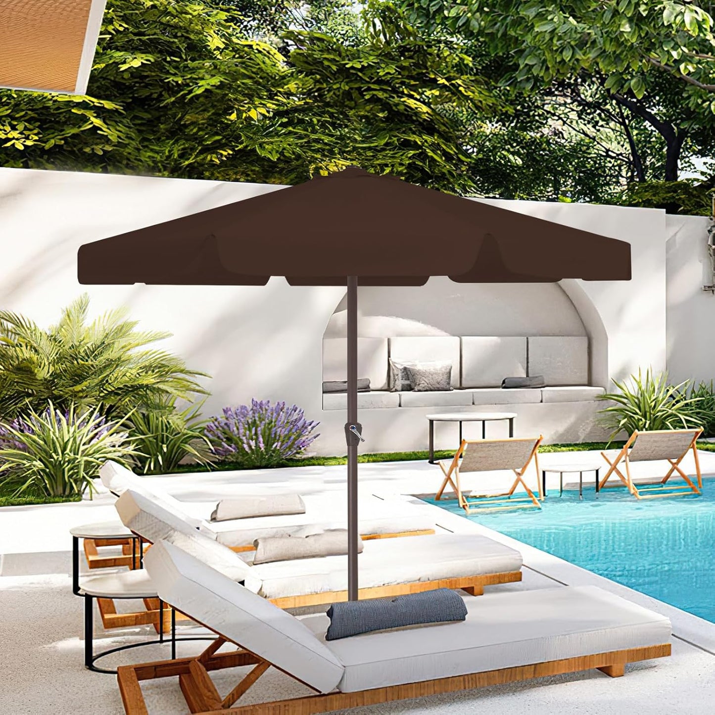 JEAREY 12' Patio Umbrellas Outdoor Table Market Umbrella w/Crank, 8 Sturdy Ribs, UV Protection Waterproof Sunproof(Brown)