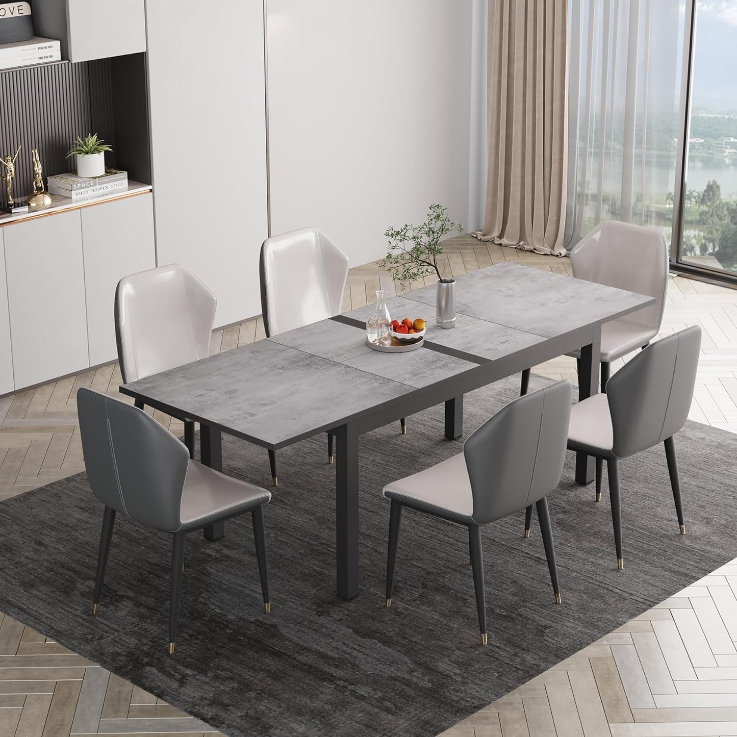 RoyalCraft Patio Expandable Table Dining Set for 4 to 10, Aluminum Outdoor Dining Table, Rectangular Patio Metal Table with Umbrella Hole for Backyard Porch, Deck ? Garden, Easy Assembly, Dark Grey