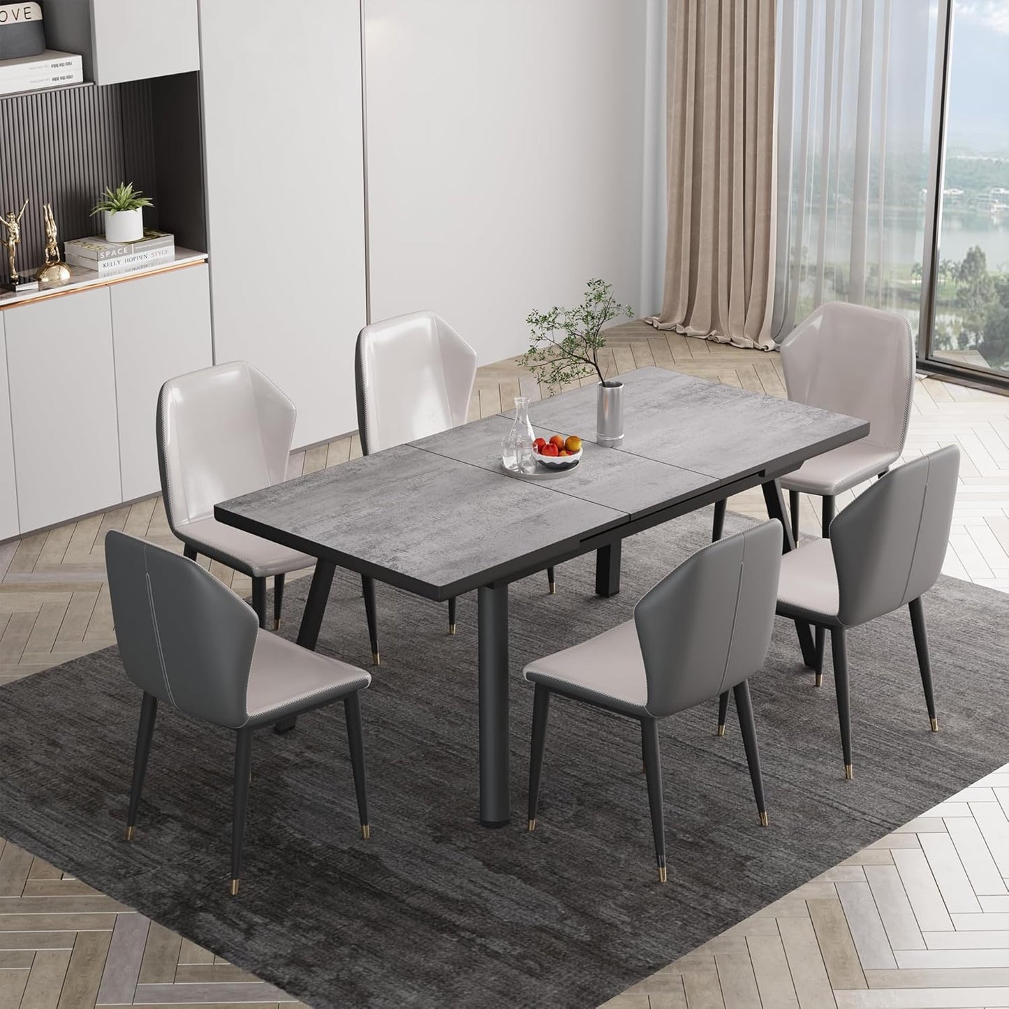 RoyalCraft Patio Expandable Table Dining Set for 4 to 10, Aluminum Outdoor Dining Table, Rectangular Patio Metal Table with Umbrella Hole for Backyard Porch, Deck ? Garden, Easy Assembly, Dark Grey