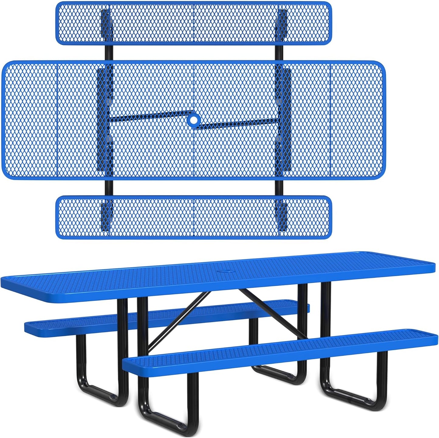 Heavy-Duty 8 Foot ADA Accessible Picnic Table, 72" Bench Seats, Portable, Made with Heavy-Gauge Metal, Durable Thermoplastic Coating, Commercial Outdoor Picnic Table, Made in The USA