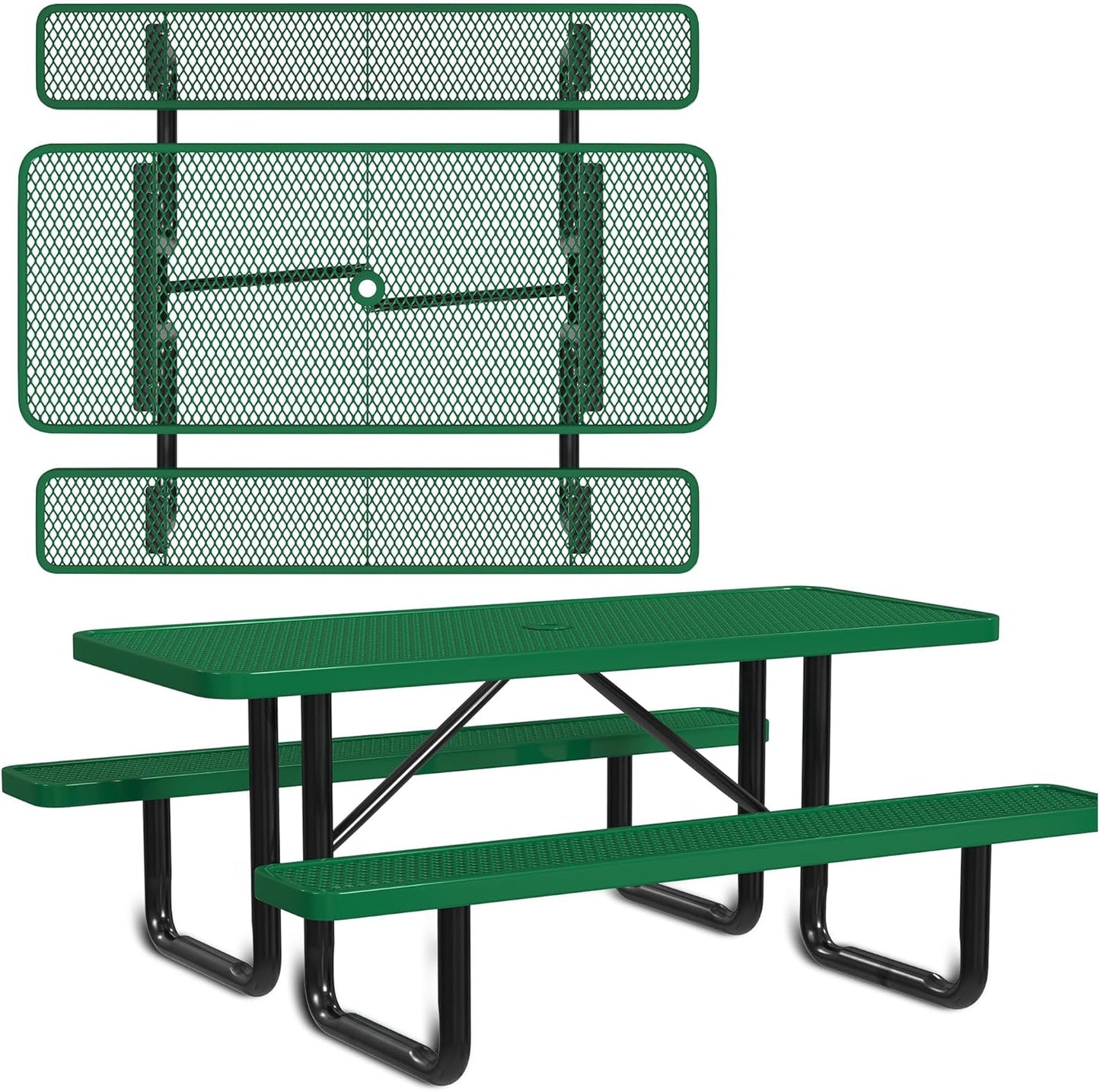 Heavy-Duty 8 Foot ADA Accessible Picnic Table, 72" Bench Seats, Portable, Made with Heavy-Gauge Metal, Durable Thermoplastic Coating, Commercial Outdoor Picnic Table, Made in The USA