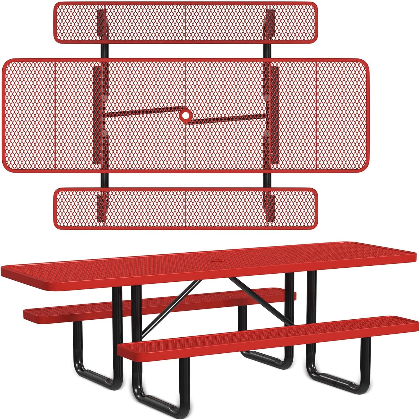 Heavy-Duty 8 Foot ADA Accessible Picnic Table, 72" Bench Seats, Portable, Made with Heavy-Gauge Metal, Durable Thermoplastic Coating, Commercial Outdoor Picnic Table, Made in The USA