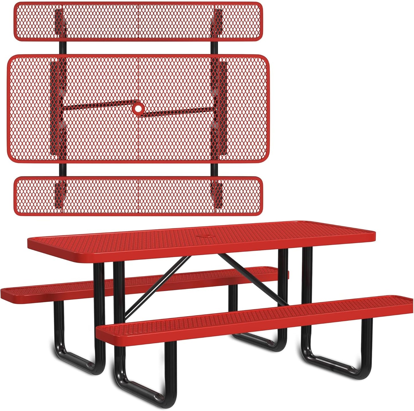 Heavy-Duty 8 Foot ADA Accessible Picnic Table, 72" Bench Seats, Portable, Made with Heavy-Gauge Metal, Durable Thermoplastic Coating, Commercial Outdoor Picnic Table, Made in The USA
