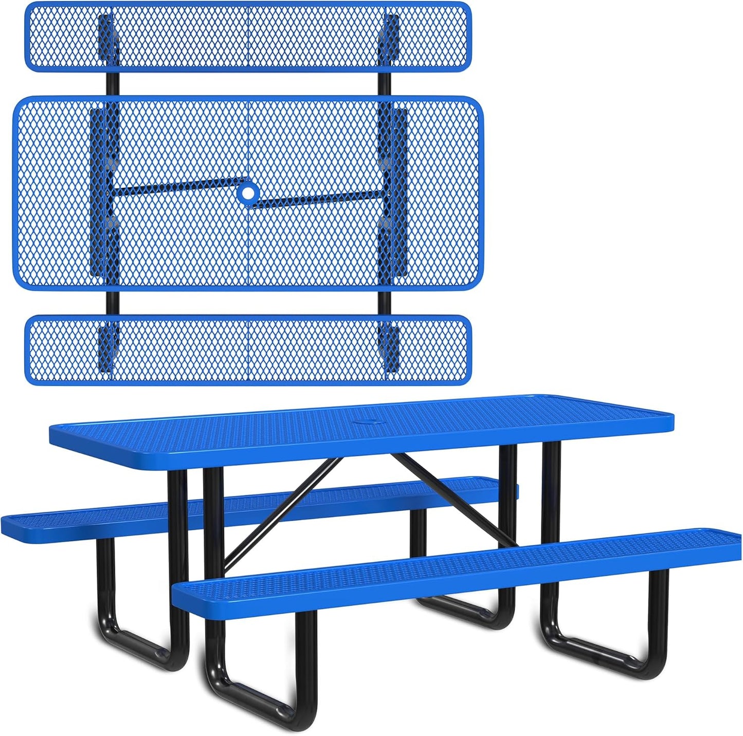 Heavy-Duty 8 Foot ADA Accessible Picnic Table, 72" Bench Seats, Portable, Made with Heavy-Gauge Metal, Durable Thermoplastic Coating, Commercial Outdoor Picnic Table, Made in The USA