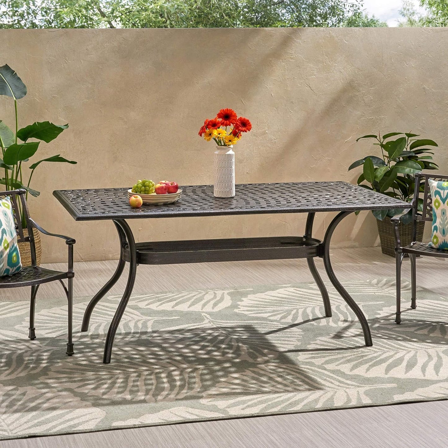 Christopher Knight Home Yamilet Traditional Outdoor Aluminum Rectangular Dining Table, Hammered Bronze