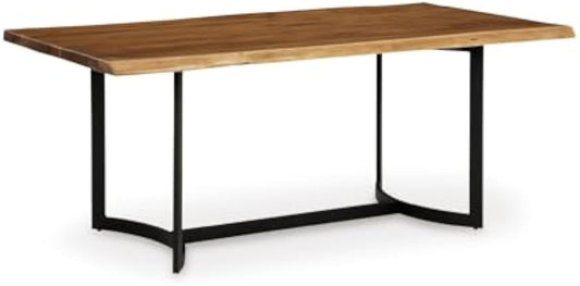 Signature Design by Ashley Fortmaine Contemporary Dining Table with Natural Live Edge, Light Brown & Black