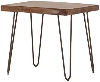 UKN Acacia Live Edge Rectangle Side Table in Natural Black Metal Reclaimed Look