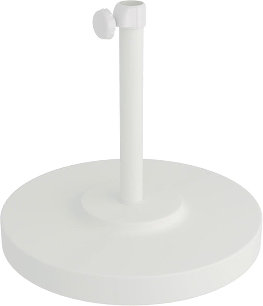 California Umbrella 50 lbs. Round Concrete Weighted Powdercoated Steel Umbrella Base, White Frame