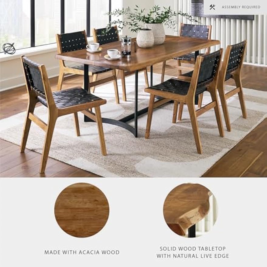 Signature Design by Ashley Fortmaine Contemporary Dining Table with Natural Live Edge, Light Brown & Black