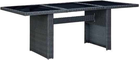 Short Side Table,Long Table,Outdoor End Table,with Tempered Glass Top w/Rattan Edge and Metal Frame for Outdoor and Indoor