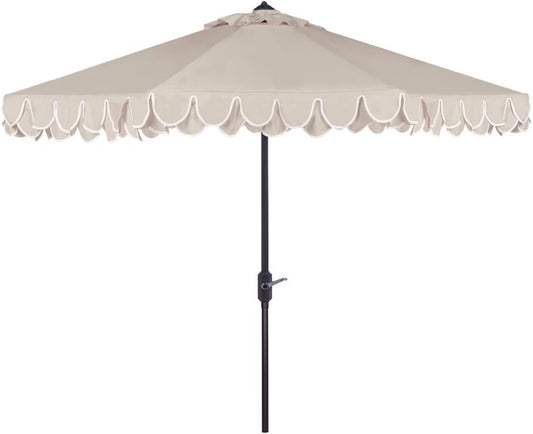 SAFAVIEH PAT8006A Outdoor Collection Elegant Valance Auto Tilt Umbrella, 9', Navy/White