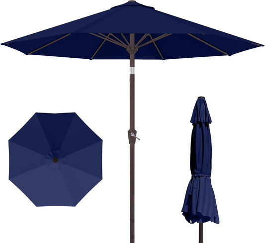 PatioKingdom 10FT Patio Umbrella with Push Button Tilt and Crank, Outdoor Market Umbrella with 8 Fiberglass Ribs, UV Protection Table Umbrella for Pool,Backyard,Garden,Deck(Navy, 10FT)