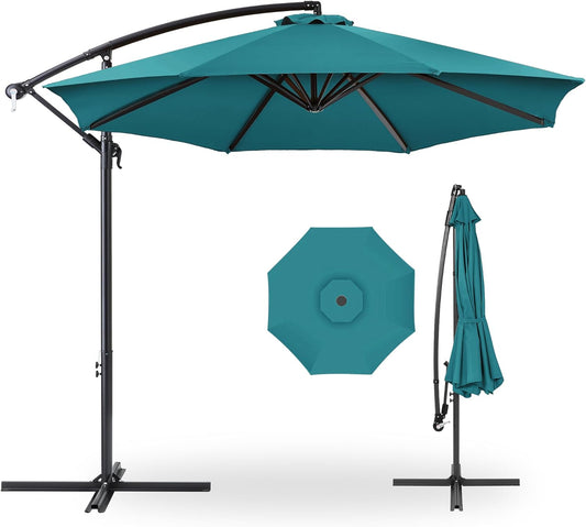 Best Choice Products 10ft Offset Hanging Market Patio Umbrella w/Easy Tilt Adjustment, Polyester Shade, 8 Ribs for Backyard, Poolside, Lawn and Garden