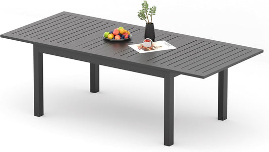RoyalCraft Patio Expandable Table Dining Set for 4 to 10, Aluminum Outdoor Dining Table, Rectangular Patio Metal Table with Umbrella Hole for Backyard Porch, Deck ? Garden, Easy Assembly, Dark Grey