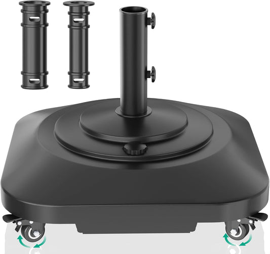 Umbrella Base with Wheels, Umbrella Stand Base Heavy Duty 100lb Windproof, Fillable Umbrella Base Mobile Square Umbrella Stand Outdoor Base for Patio, Deck, Poolside, Lawn, Fits Most Sized Umbrellas