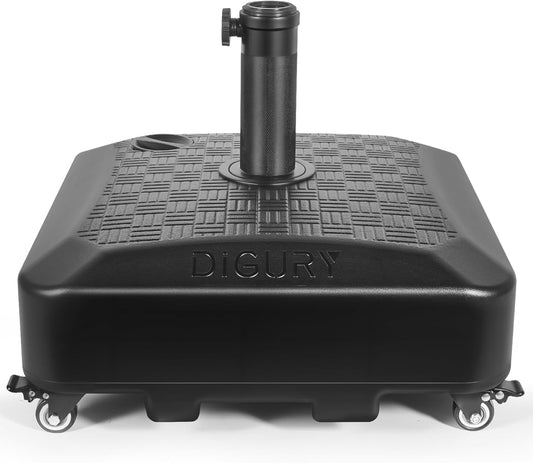 Umbrella Base Outdoor Patio Umbrella Stand with Wheels Fillable 125lb Heavy Duty Mobile Base Weighted Rolling Stand - Black