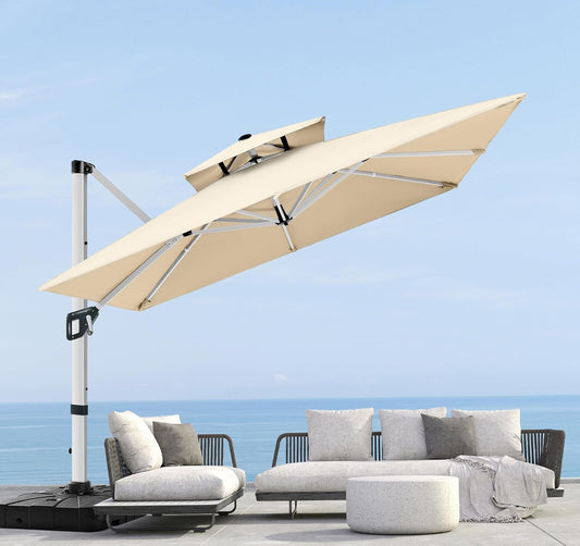 ABCCANOPY Patio Umbrella Cantilever Double Top Outdoor Offset Umbrella with 360° Rotation