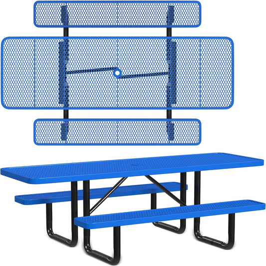 Heavy-Duty 8 Foot ADA Accessible Picnic Table, 72" Bench Seats, Portable, Made with Heavy-Gauge Metal, Durable Thermoplastic Coating, Commercial Outdoor Picnic Table, Made in The USA